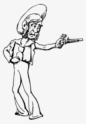 Weapon Pistol Gun Line Art Drawing - Cartoon