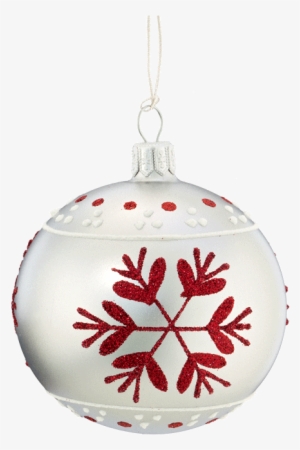Christmas Ball Ornament White With Red Flakes, 8 Cm - Christmas Day