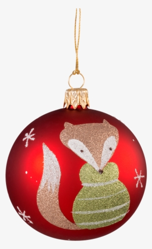 Christmas Ball Ornament Red With Fox, 7 Cm - Glaskugel Weihnachten Fuchs