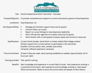 Family Studies,social Work Intership - Casa Esperanza