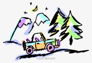 Jeep Parked By Mountains Royalty Free Vector Clip Art - Clip Art