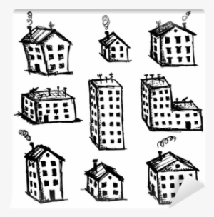 Set Of Houses Sketch For Your Design Wall Mural • Pixers® - Houses Sketch Vector
