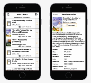 2 Iphones Showing A Sample List Of Books In The Cela - Book