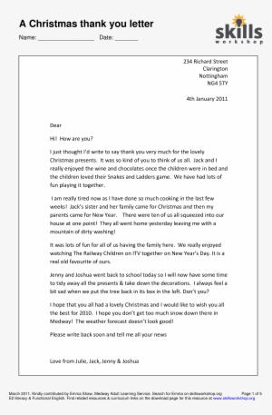 Christmas Thank You Letter Main Image - Example Essay Informal Letter