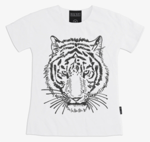 Playera Blanca Hombre Tigre - Tiger Face Line Drawing