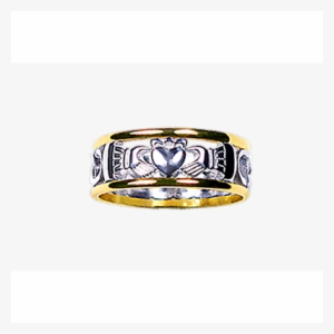 Men's Yellow Gold Trim With White Gold Claddagh Celtic - Engagement Ring