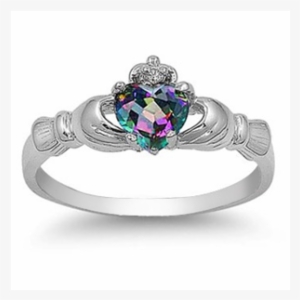 Sterling Silver Claddagh Mystique Rainbow Topaz Cz - Claddagh Ring