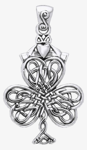 Irish Shamrock With Claddagh Pendant - Necklace
