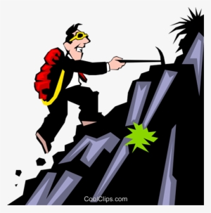 Mountain Climbing Theme Royalty Free Vector Clip Art - Man Climbing Mountain Clipart