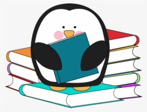 Image Of Penguin With A Pile Of Books - Penguin Reading A Book