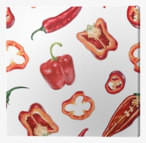 Watercolor Chili And Red Pepper Pattern Canvas Print - Chili Watercolor