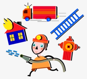 Vector Illustration Of Fireman Firefighter Fighting - Graphics
