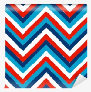 Blue White Red Painted Chevron Pattern Wall Mural • - Blue
