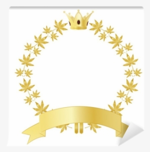 Golden Wreath With Leaves, Ribbon And Crown Wall Mural - Circle