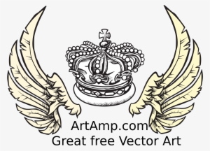 Crown And Wings Herolday Elements Black And White Download - Crown Vector