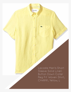 Lacoste Men's Short Sleeve Solid Linen Button Down - Shirt