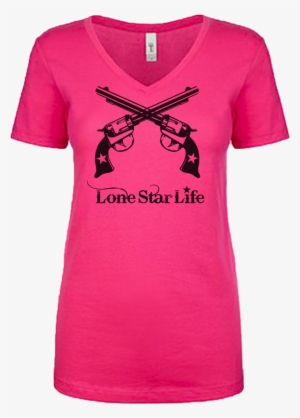 Guns Crossed Pink Vneck - T-shirt