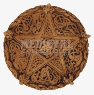Celtic Knotwork Pentacle Plaque - Celtic Knotwork Pentacle Wood Finish Plaque - 5 Inches