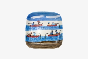 Clementine Hunter Gone Fishing Square Bowl - Mignon Faget Clementine Hunter Gone Fishing