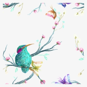 Colorful Flowers And Birds Vector - Painted Birds And Flowers On White Background