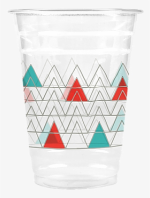 16 Oz Beverage Clear Plastic Cup Red Aqua Triangles - Plastic Cup