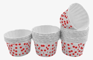 White With Red Polka Dot Mini Cupcake Paper Cups - Candy Cup, Backförmchen, 25 Stk, Weiss Mit Roten Punkten