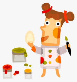 Vector Illustration Of Girl Paints Easter Eggs With - Vector Graphics