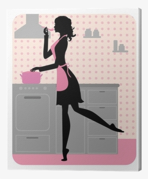 Silhouette Of Beautiful Girl Cooking Canvas Print • - Silueta De Mujer Cocinando