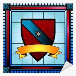 Coat Of Arms Stained Glass Window With Blank Scroll - Stained Glass Crest