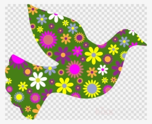 Download Flowers With A Dove Clipart Pigeons And Doves - Retro Blumenmuster - Siebzigerjahre Blumen-tapete Karte