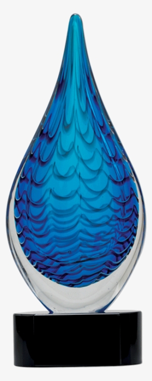 Blue Raindrop Art Glass With Black Base, No Name Plate - Engraving