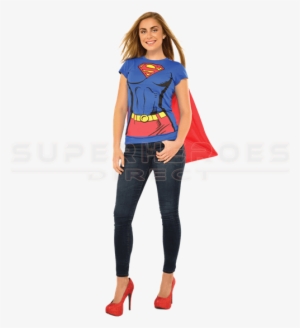 Adult Supergirl Cape T-shirt - Women Superman Shirt With Cape