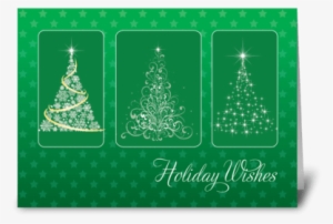 Christmas Trees Bright Light Stars Greeting Card - Christmas Trees Bright Light Stars On Green Card