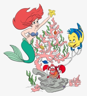 New Ariel Decorating Tree With Flounder, Sebastian - Little Mermaid Christmas Clipart