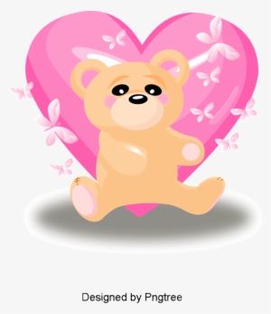 Cartoon Painted Purple Butterfly Teddy Bear Heart, - Portable Network Graphics