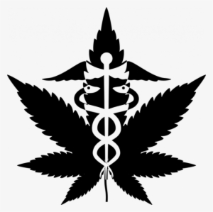 Drawing Of Black Maijuana Leaf With Medical Symbol - Weed Black And White