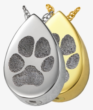 Slide Teardrop Pawprint Shown In Silver And Gold Options - Paw Print Teardrop Necklace