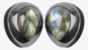 Black Brass Ear Weights With Labradorite Tear Drop - Jade