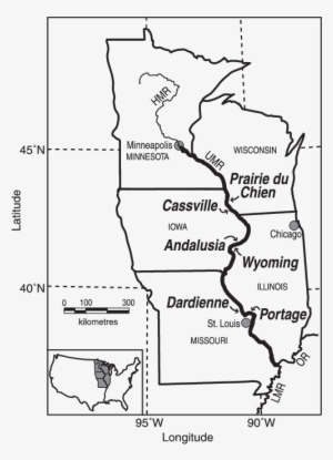 The Six Study Locations On The Upper Mississippi River - Map
