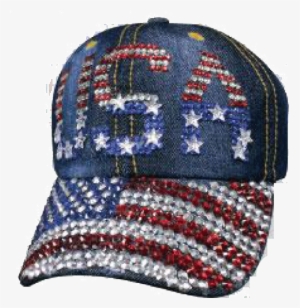 Patriotic Blue Jean Bling Cap - Betmar Rhinestone Cap