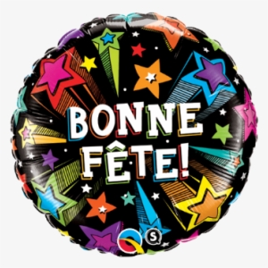 18" Bonne Fete Shooting Stars Foil Balloon - Happy Birthday Brilliant Stars Black Foil Helium Balloon