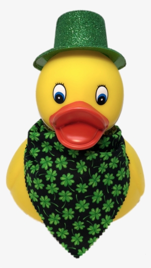 Patrick's Day Jumbo Rubber Duck With Leprechaun Hat - Tissu Noir Avec Des Trèfles Verts, Par Timeless Treasures