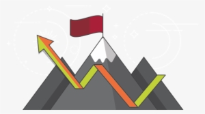 Mountain Icon With Red Flag, Showing Growth - Green