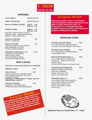 El Corazon De Tejas Menu - Menu