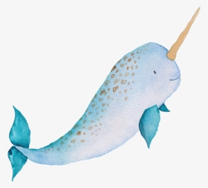 Dibujo Acuarela Pintada A Mano Png Unicornio Azul - Narwhal Illustrated