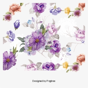 Purple Watercolor Flowers Vector Material, Hand Painted, - Vintage Flora 2 Scarf