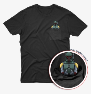 Boba Fett Middle Fingers Black Unisex Pocket T-shirt - Pocket Pull Down Shirt