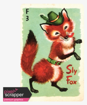 Woodland Winter Fox Card Graphic Janet Scott Pixel - Vintage Animal Info Cards