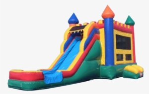 C-383 Rainbow Castle Combo Wet N Dry W/ Large Slide - Inflatable Castle