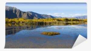 Autumn Landscape Of Lake, Mountain And Treeline Wall - Tibet